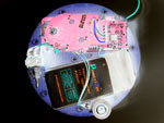 electronics inside the sphere showing accelerometers and radio transmitter